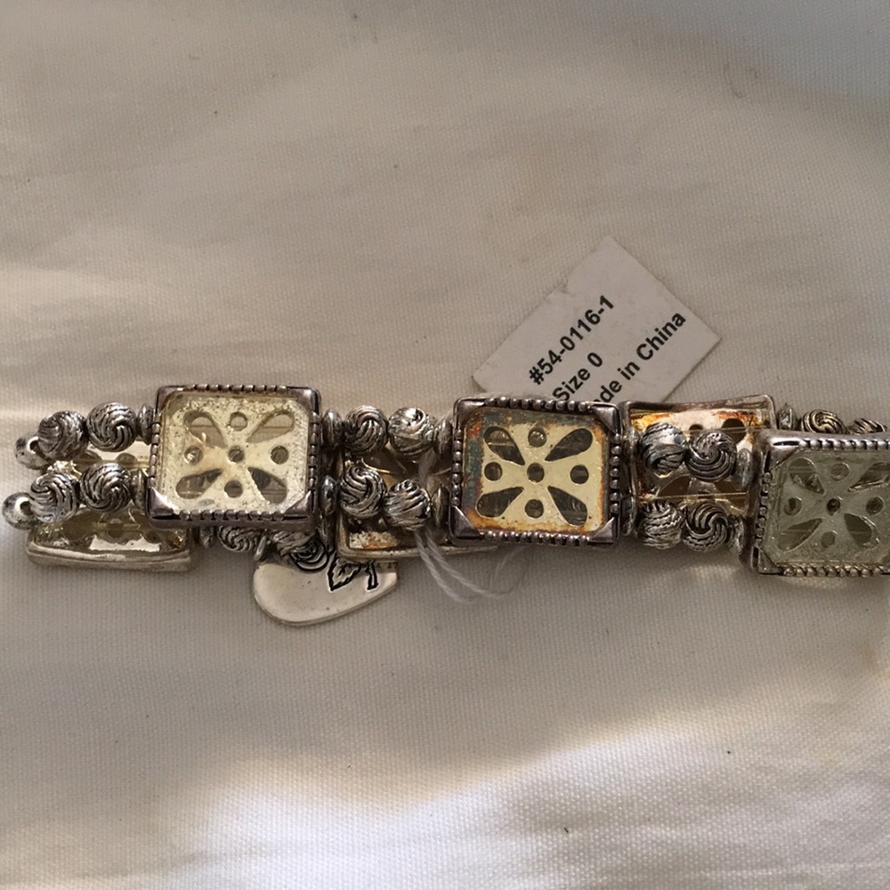 Vintage picture beaded silver heart bracelet